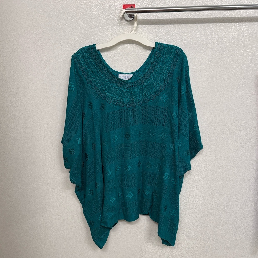 Mi Golondrina Teal Tunic with Embroidered Details